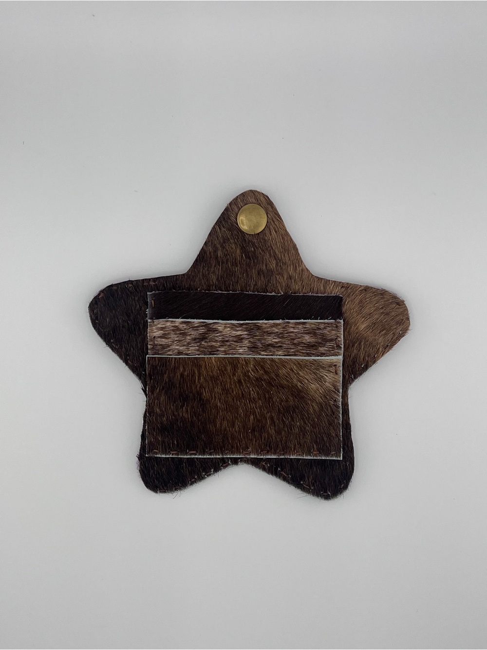 Star-Shaped Hair-on-Leather Card Holder in Brown